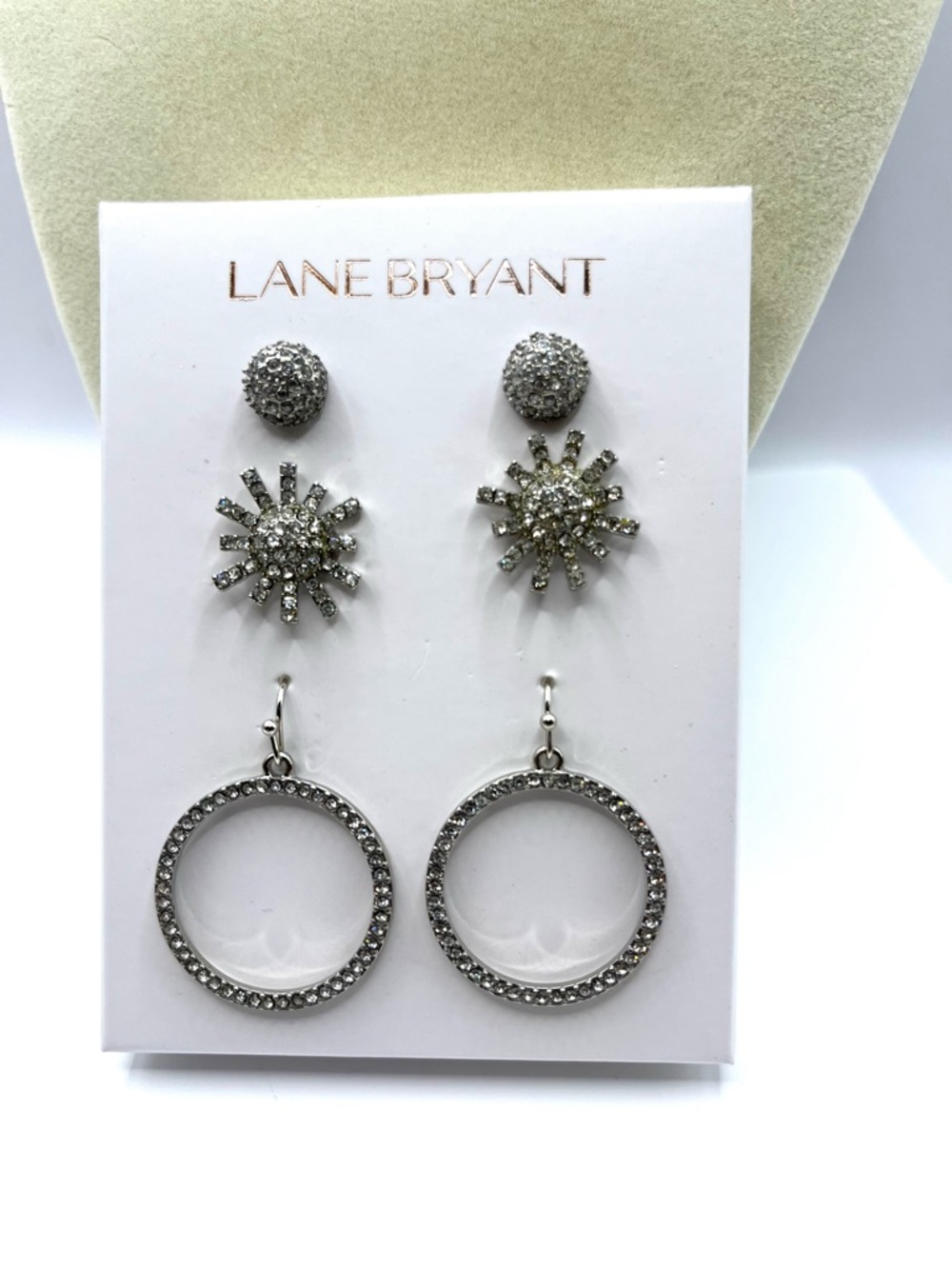 Lane Bryant Silver-Tone Rhinestone Earring Set with Sparkle In original Box